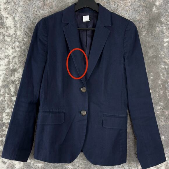 J Crew Womens Size 2 V Neck Blazer Jacket Navy Long Sleeve Button Lined - Picture 2 of 9